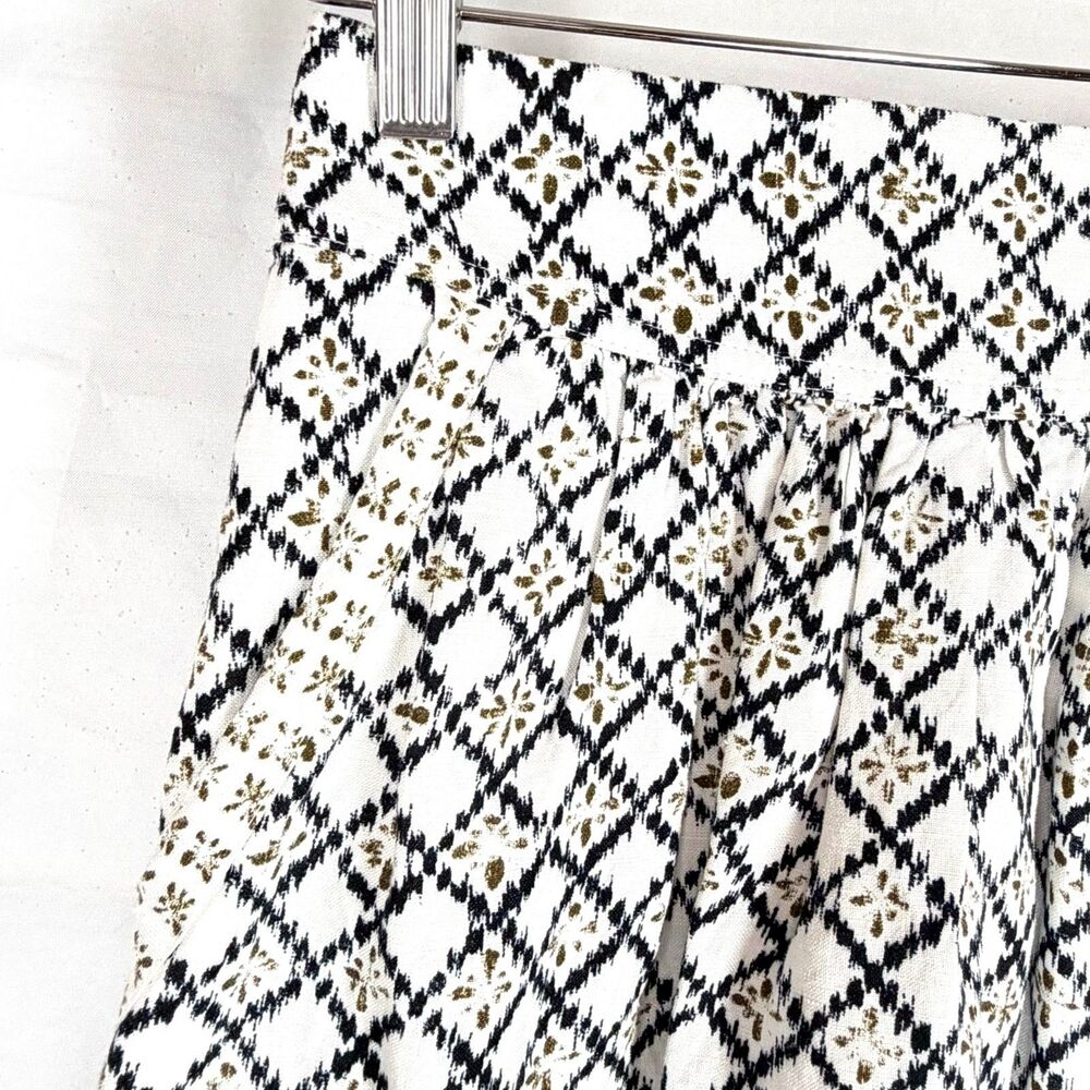 Ann Taylor Skirt Sz 0 Mini Linen Blend Geometric Mixed Prints White Black Olive - Picture 3 of 8